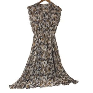 NWT Steve Madden Womens Dress Size S Tan Brown V Neck Ruffle Retail $100 Sleeves